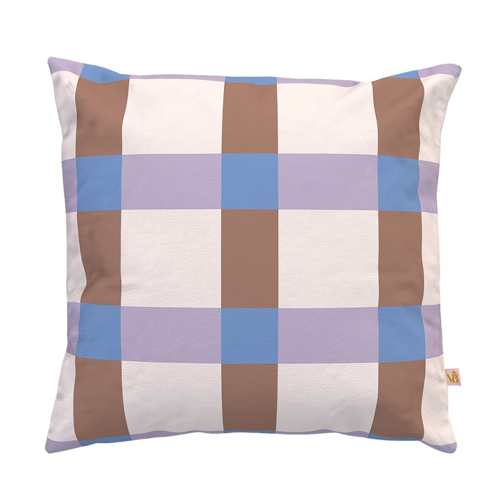 Housse de coussin extérieur 45x45 cm motif carreaux lila