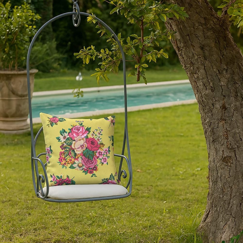 Bezug pour Outdoor-Kissen Floraler Druck Gelb 45x45 - Maisons Du