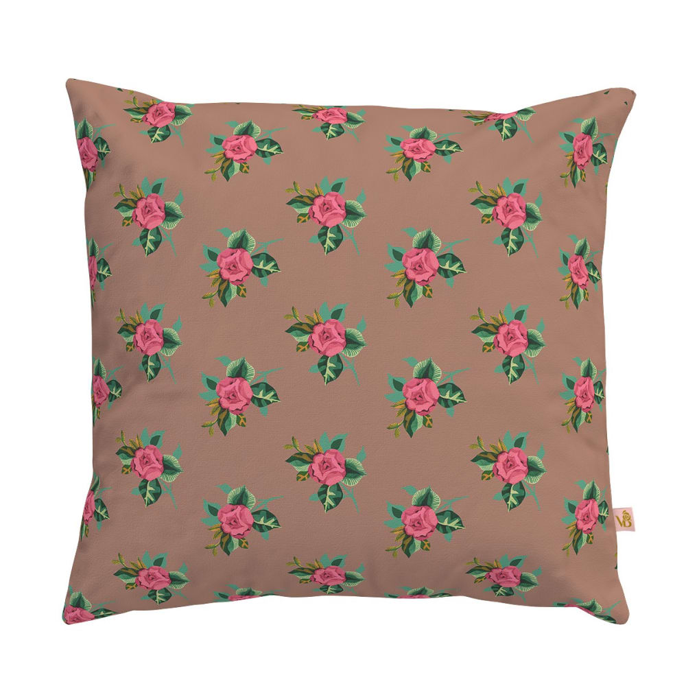 Housse de coussin extérieur 45x45 cm motif fleuri moka