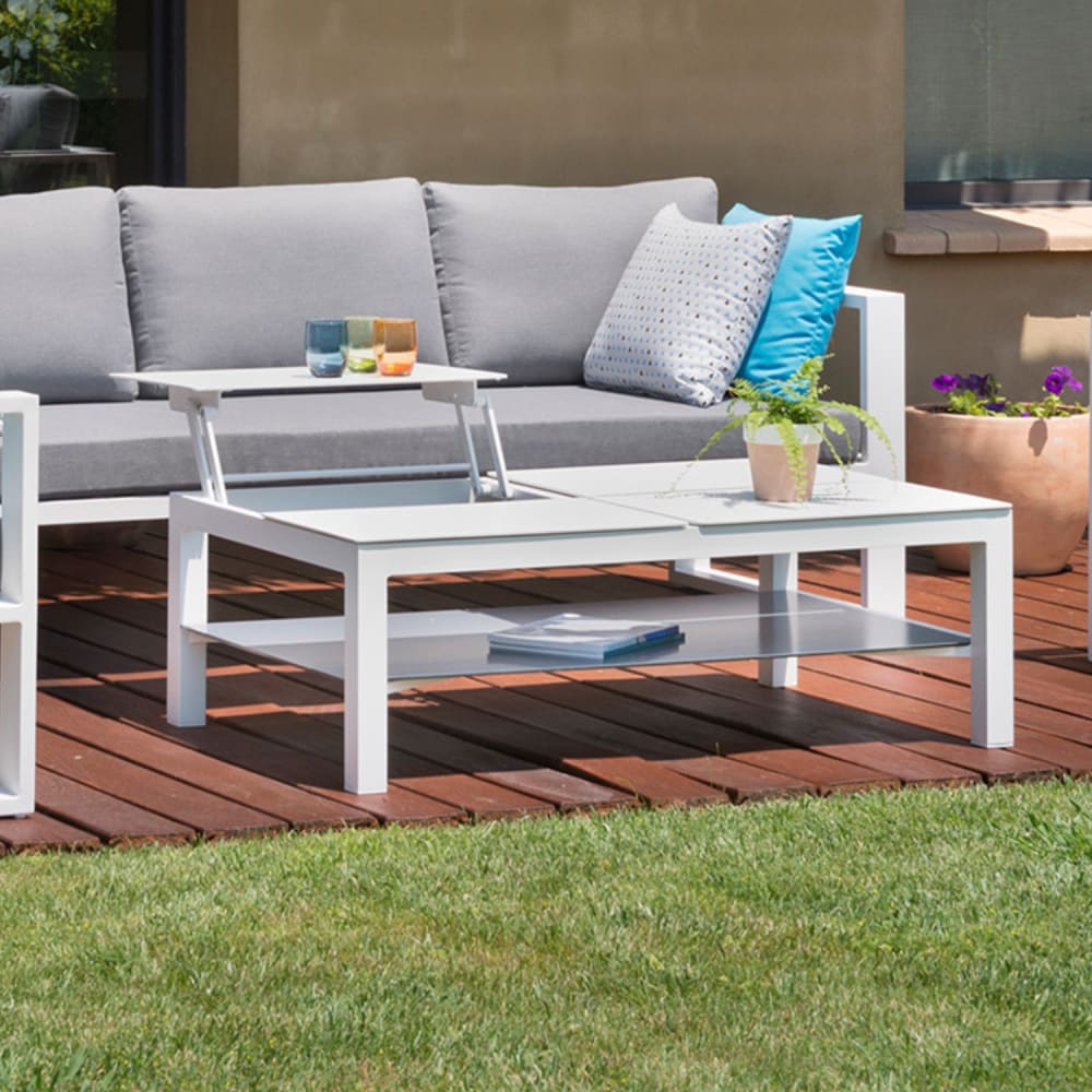 Table basse relevable blanche en aluminium L113 x P73 x H39 cm