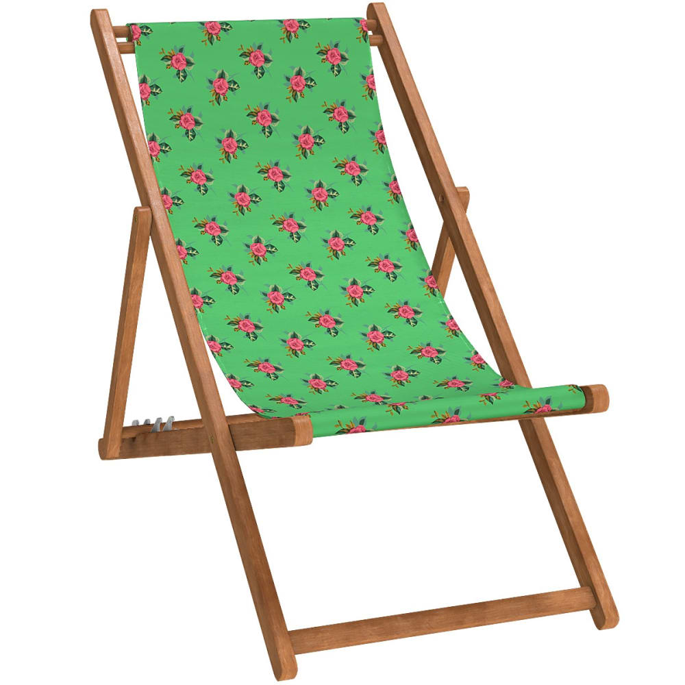 Chilienne pliante en hêtre lasuré et toile imprimé fleuri vert