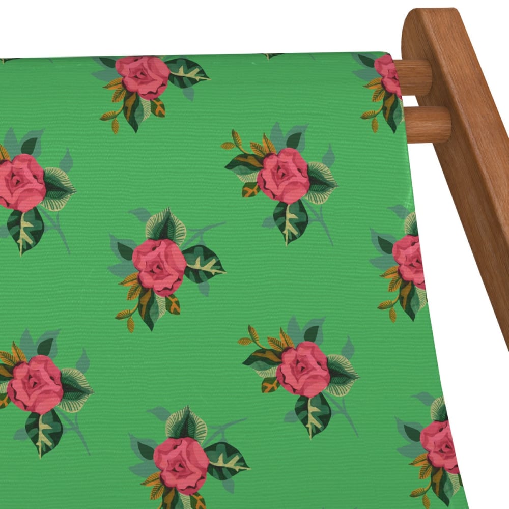 Chilienne pliante en hêtre lasuré et toile imprimé fleuri vert
