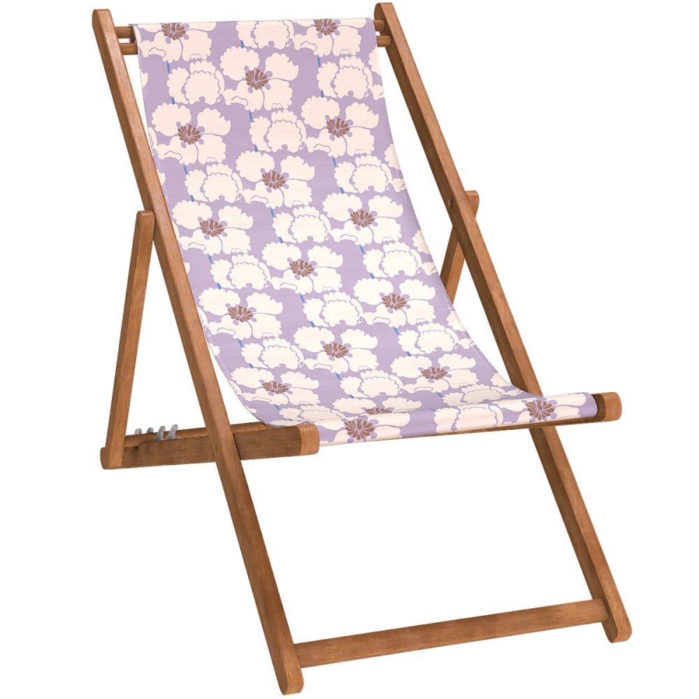 Chilienne pliante en hêtre lasuré et toile imprimé fleurs lila