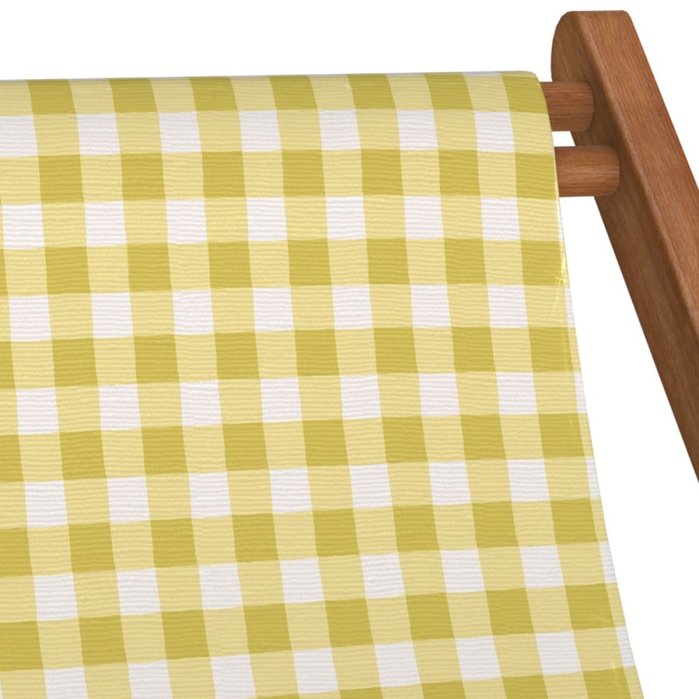 Chilienne pliante en hêtre lasuré et toile imprimé vichy jaune