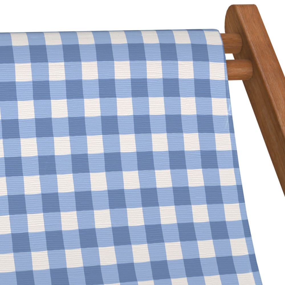 Chilienne pliante en hêtre lasuré et toile imprimé vichy bleu