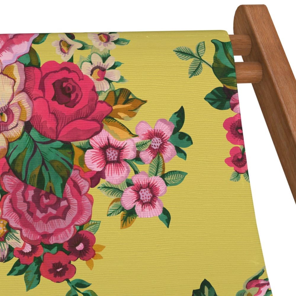 Chilienne pliante en hêtre lasuré et toile imprimé fleuri jaune