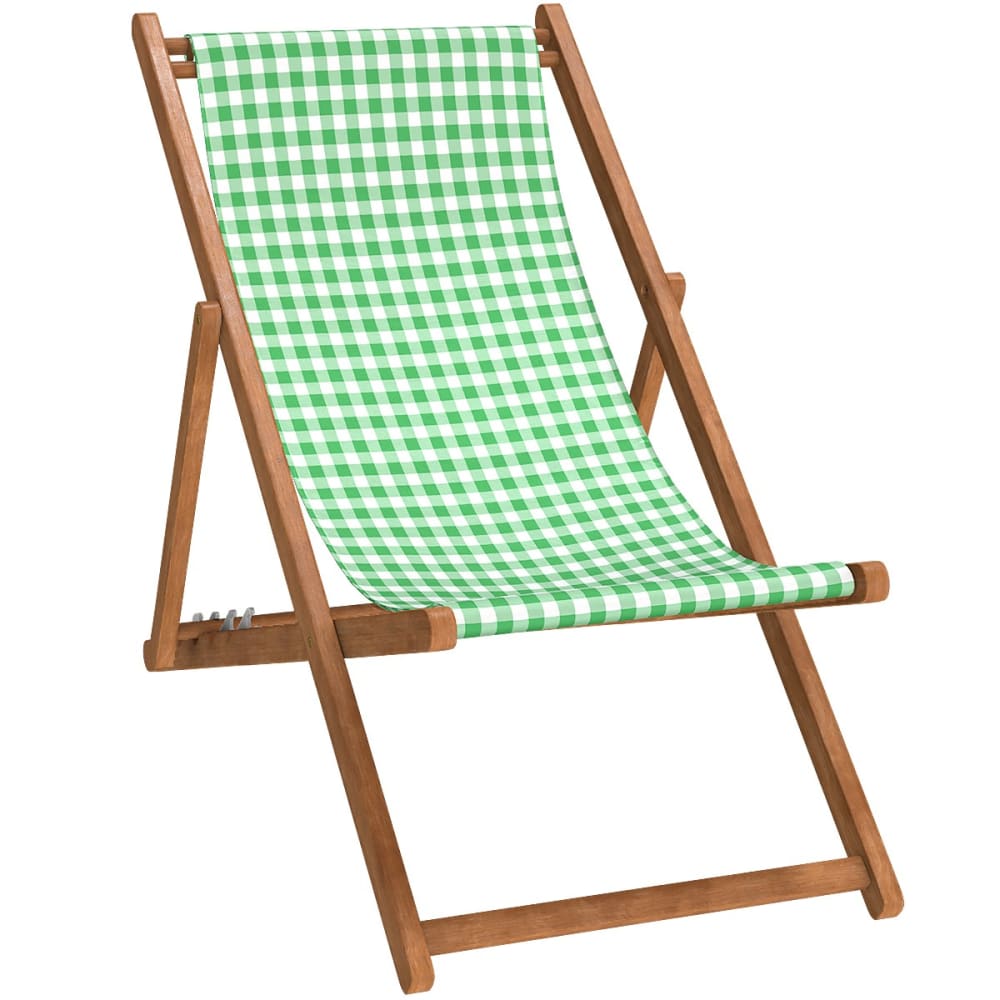 Chilienne pliante en hêtre lasuré et toile imprimé vichy vert