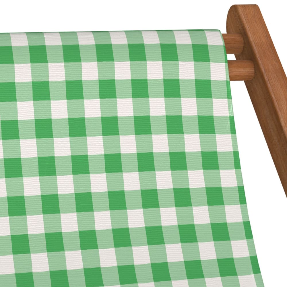 Chilienne pliante en hêtre lasuré et toile imprimé vichy vert