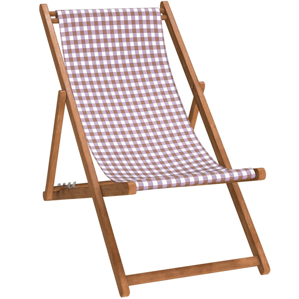 Chilienne pliante en hêtre lasuré et toile imprimé vichy lila