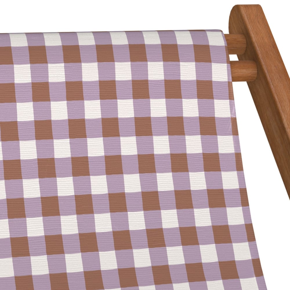Chilienne pliante en hêtre lasuré et toile imprimé vichy lila