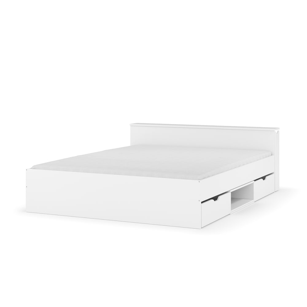 Pack lit avec 2 tiroirs et matelas bois massif blanc 140x200 cm