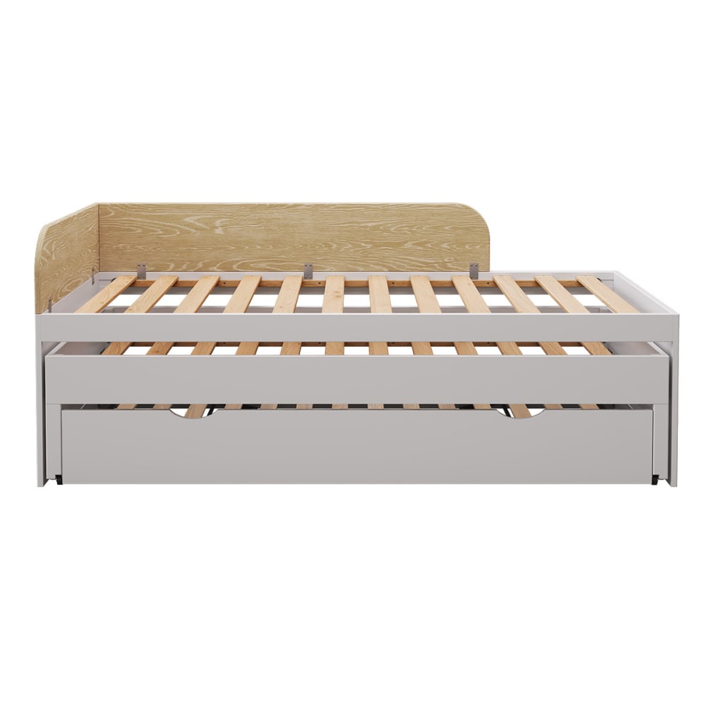 Pack lit gigogne 3 places avec matelas bois massif blanc 90x200 cm