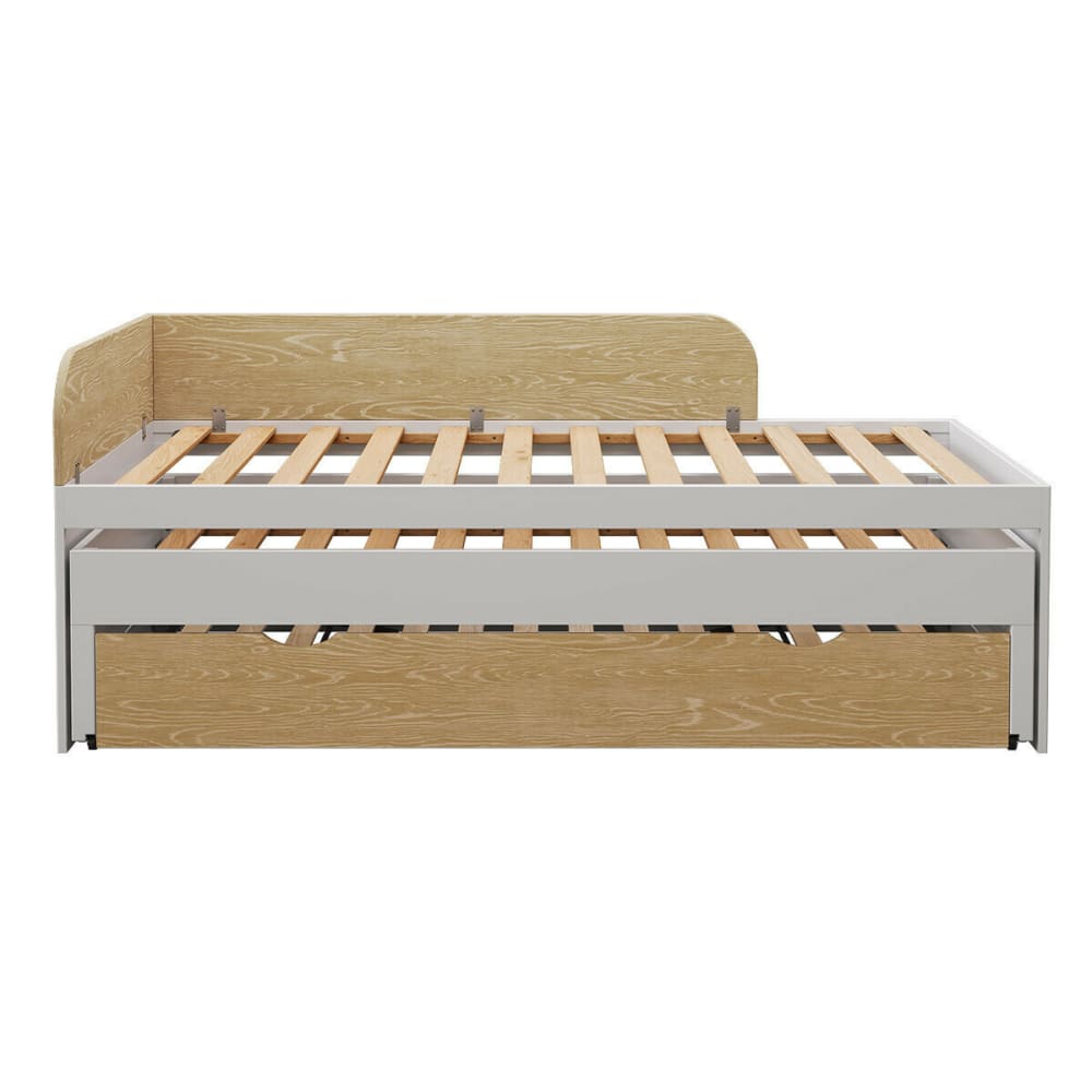 Pack lit gigogne 3 places avec matelas blanc et bois 90x200 cm
