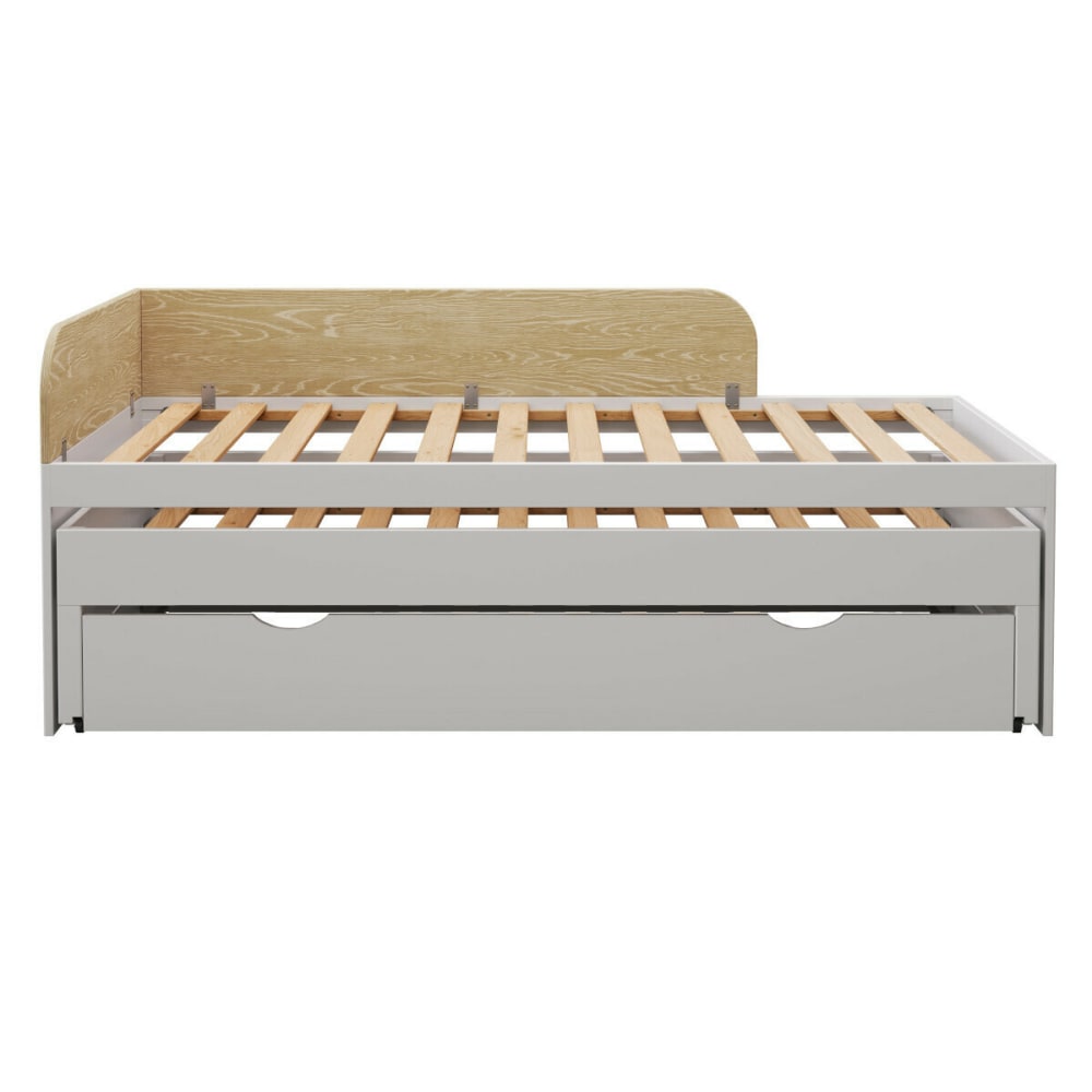 Pack lit gigogne avec tiroir et matelas bois massif blanc 90x200 cm