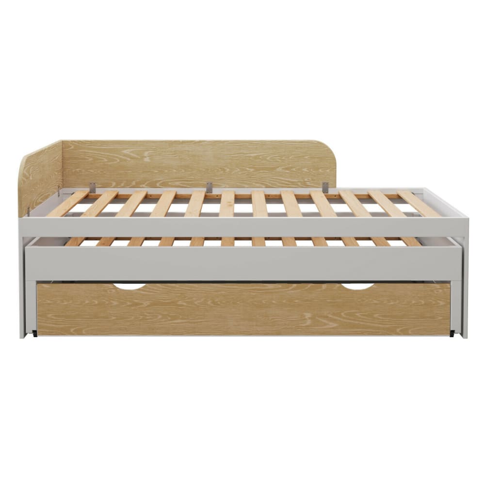 Pack lit gigogne avec tiroir et matelas blanc et bois 90x200 cm