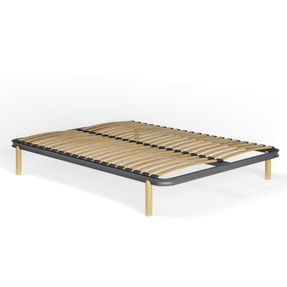 Ensemble cadre à lattes avec pieds metal gris 140x190 cm