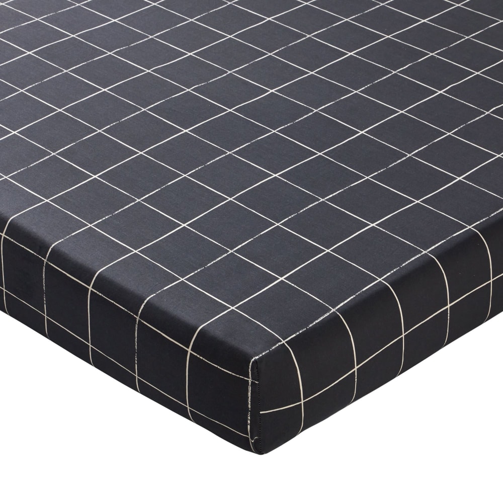 Drap-housse en coton gris 160x200x28cm