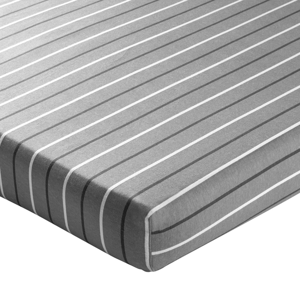 Drap-housse en coton gris 90x190x28cm