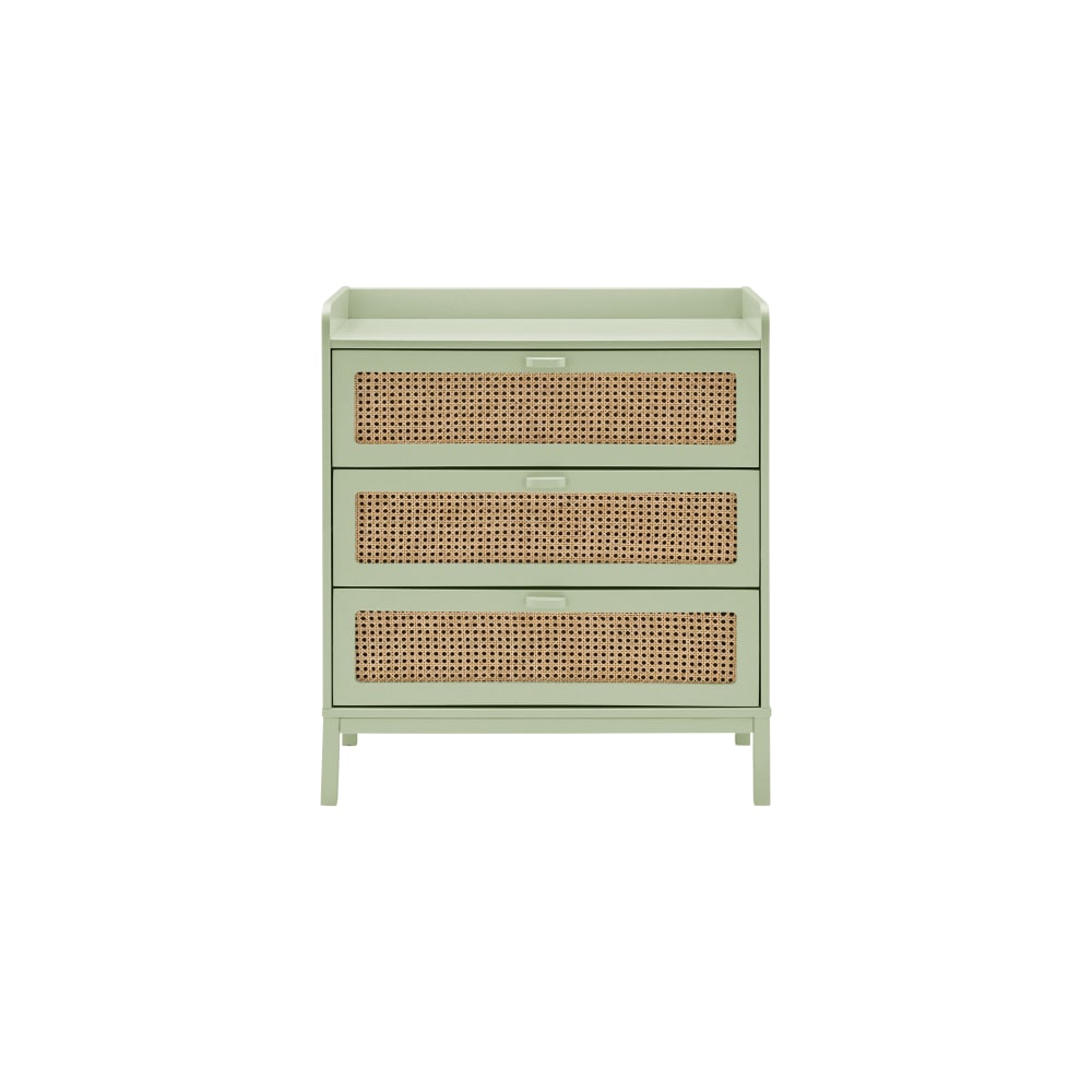 CAMIF - Commode 3 tiroirs effet bois et cannage vert sauge