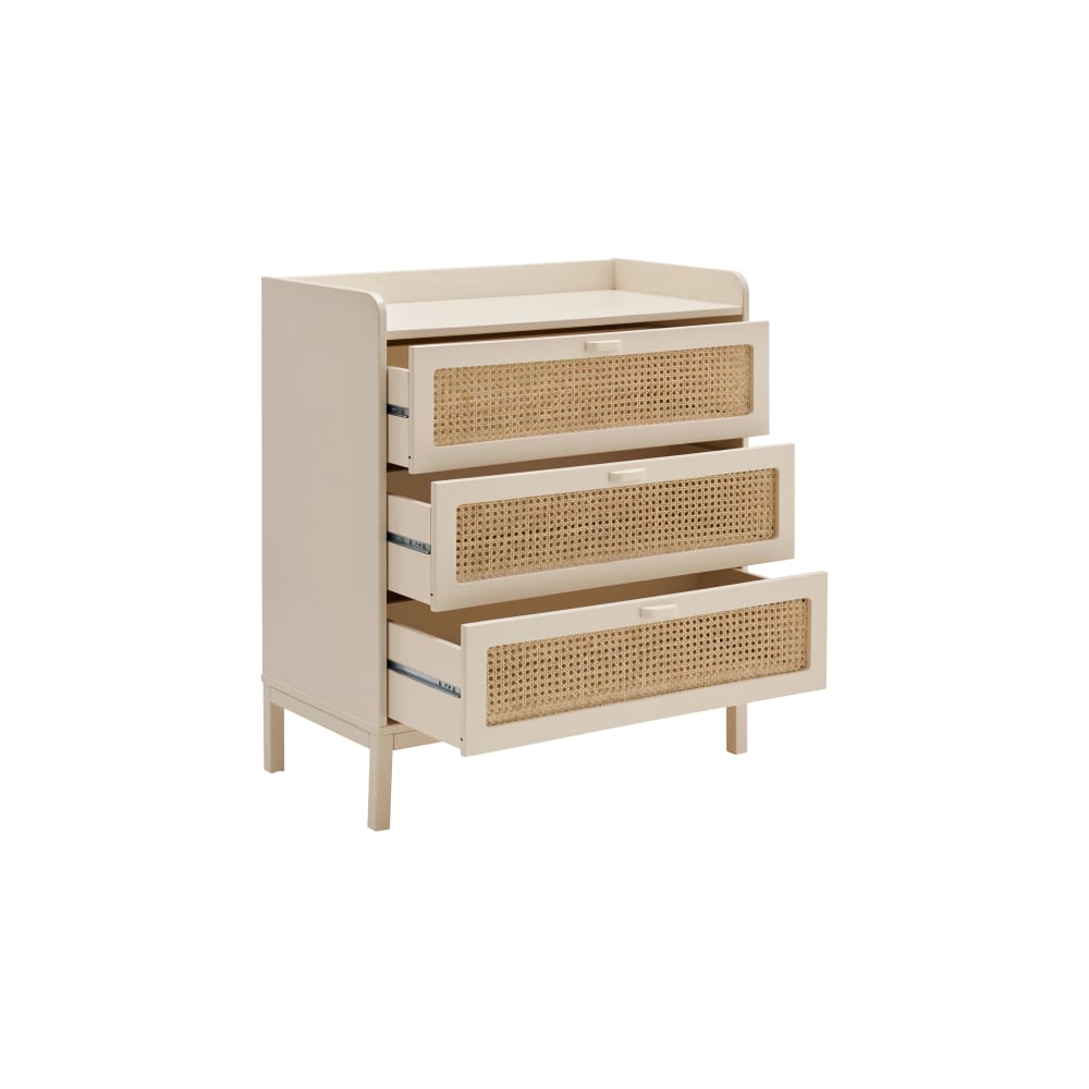 Commode 3 tiroirs effet bois et cannage beige (CAMIF) - Image 2