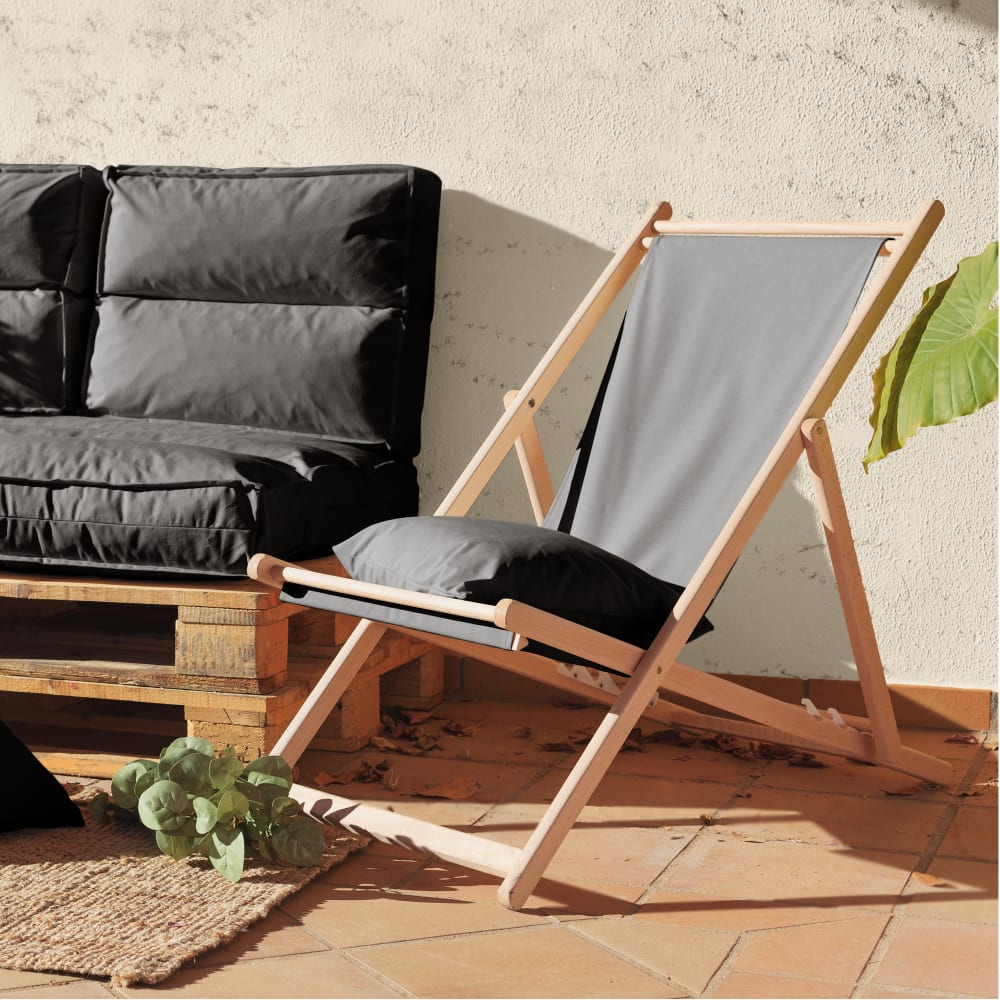 Chilienne en tissu recyclé et en bois brut anthracite