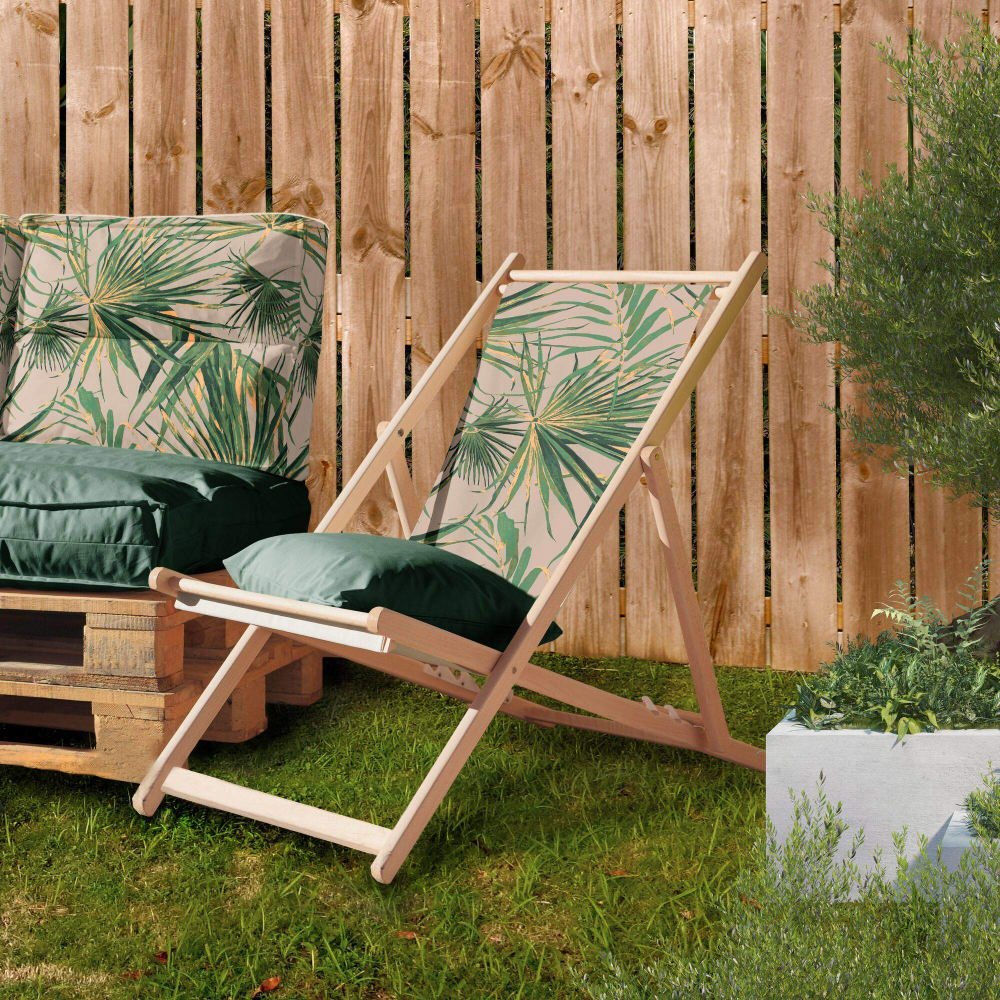 Chilienne en tissu recyclé et en bois brut jungle