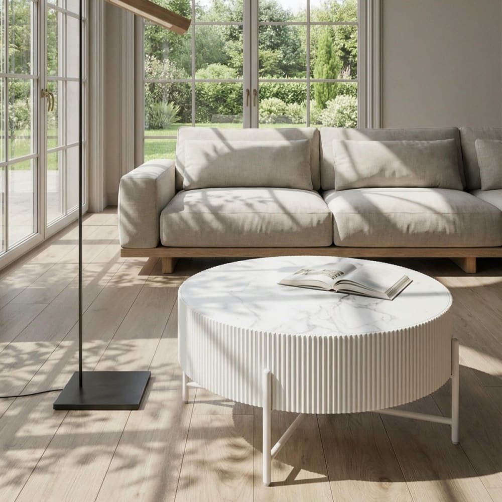 Table basse ronde style scandinave blanc