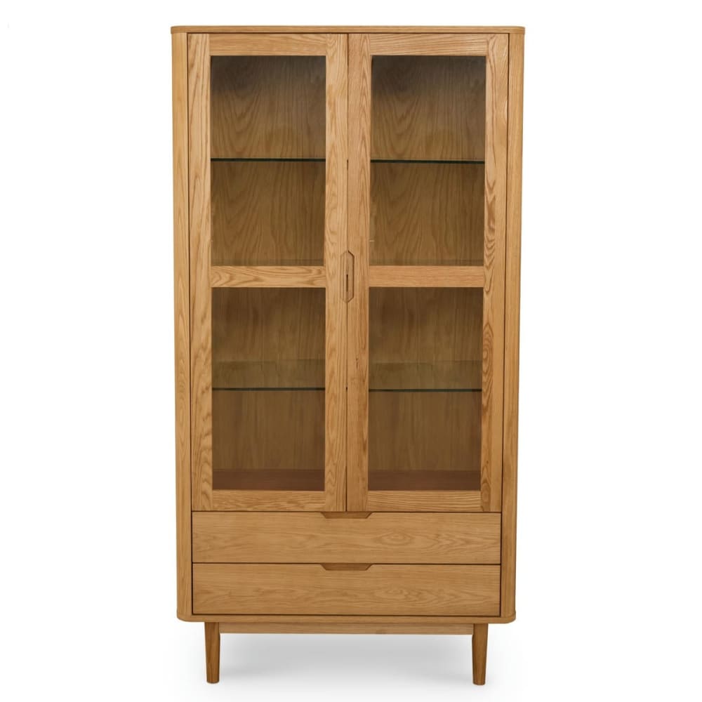 Vitrine 2 portes 2 tiroirs effet bois chêne massif