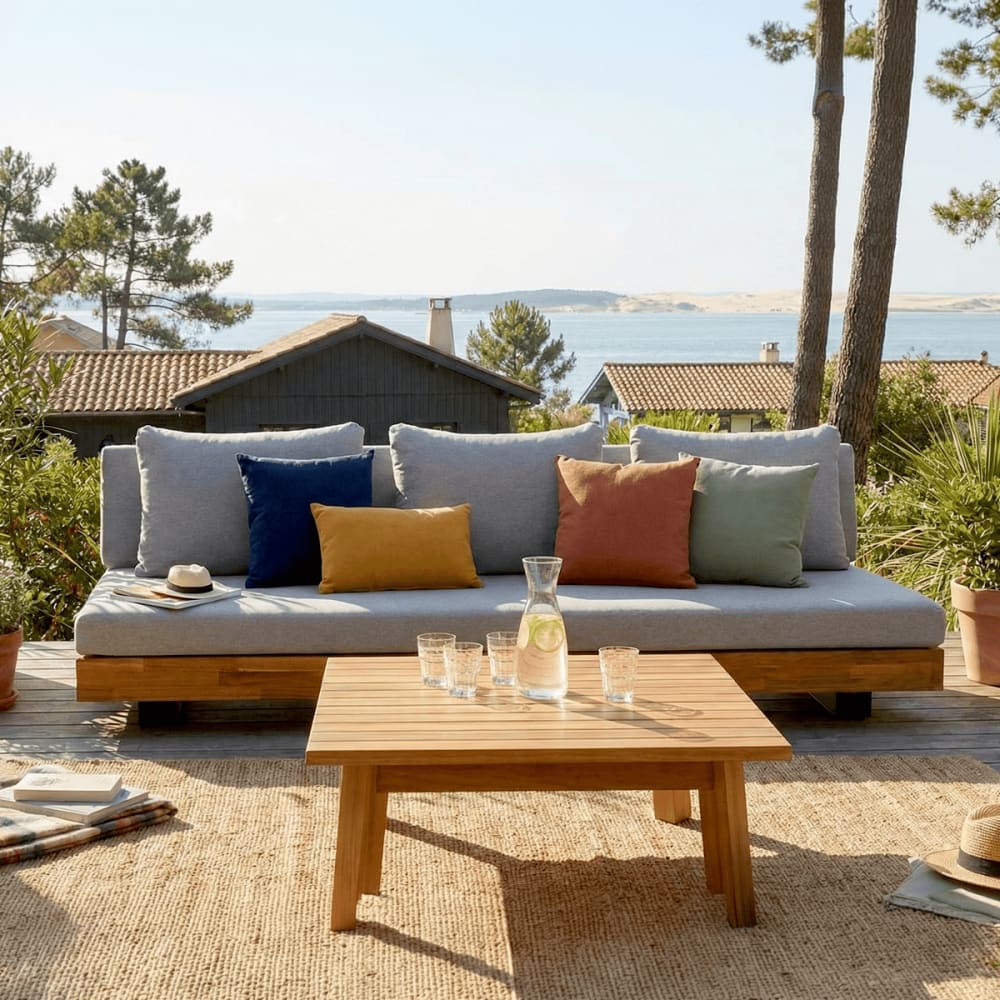 Salon de jardin 5 places - bois FSC - Canapé 2 pl et Canapé 3 pl