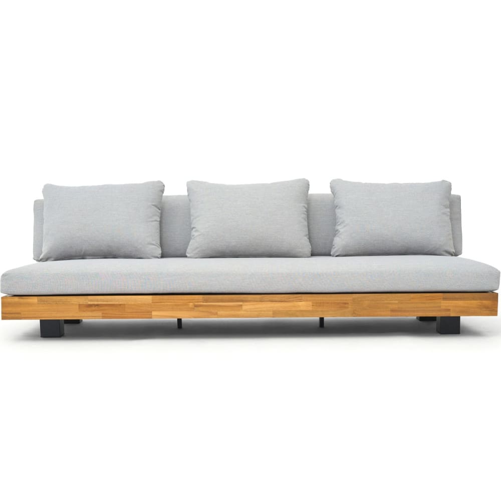 Canapé de jardin 3 places, bois FSC - coussins gris chiné