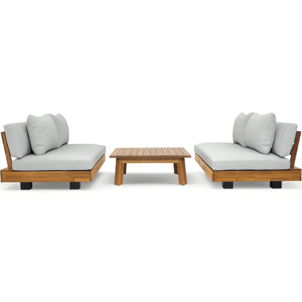 Salon de jardin 4 places en bois FSC - 2 canap. 2 pl + table - gris