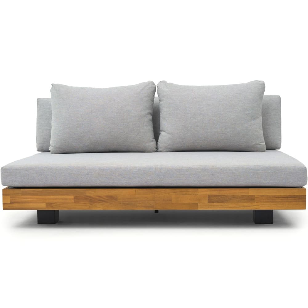 Canapé de jardin 2 places, bois FSC - coussins gris chiné