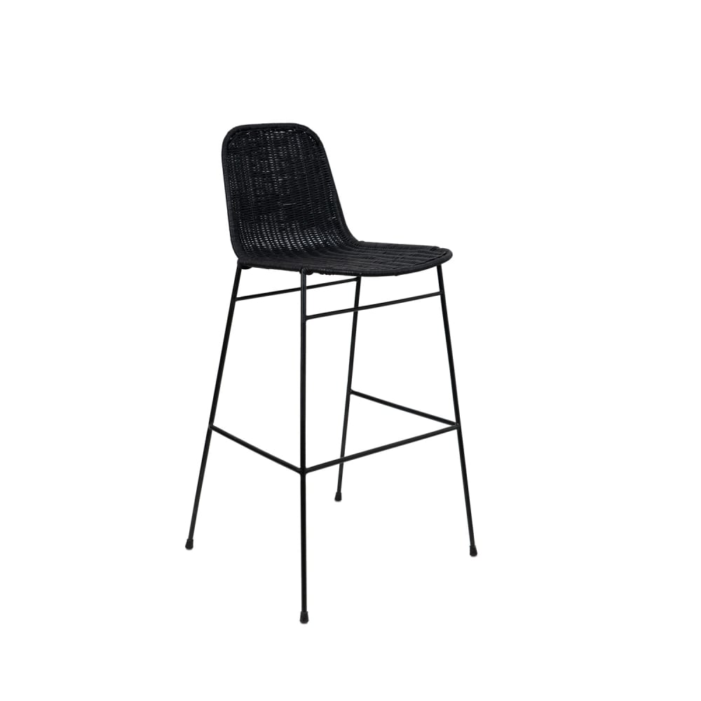 taburete alto de rattan natural negro y patas metalicas negro