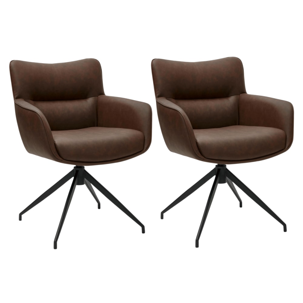 Lot+de+2+chaises+avec+accoudoirs+en+simili+cuir+marron