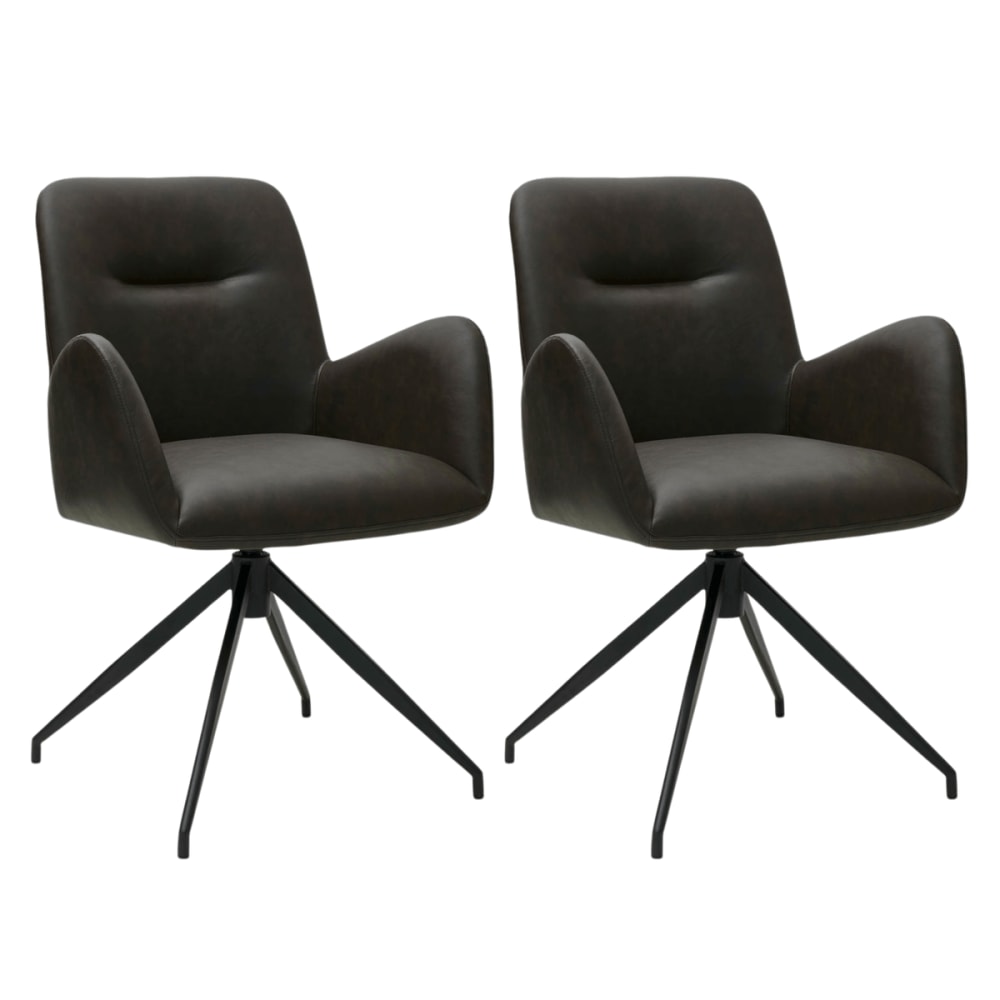 Lot+de+2+chaises+avec+accoudoirs+en+simili+cuir+marron