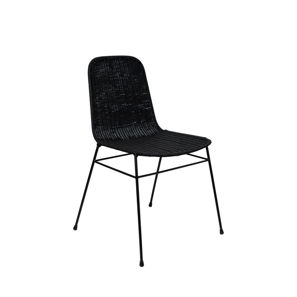Koketto Home Stuhl aus natürlichem Rattan und schwarzen Metallbeinen - Rattan