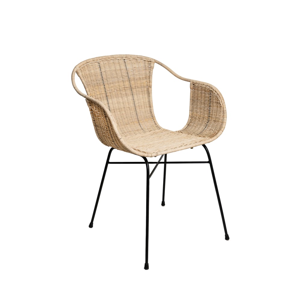 Koketto Home Stuhl aus natürlichem Rattan und schwarzen Metallbeinen Beige Rattan