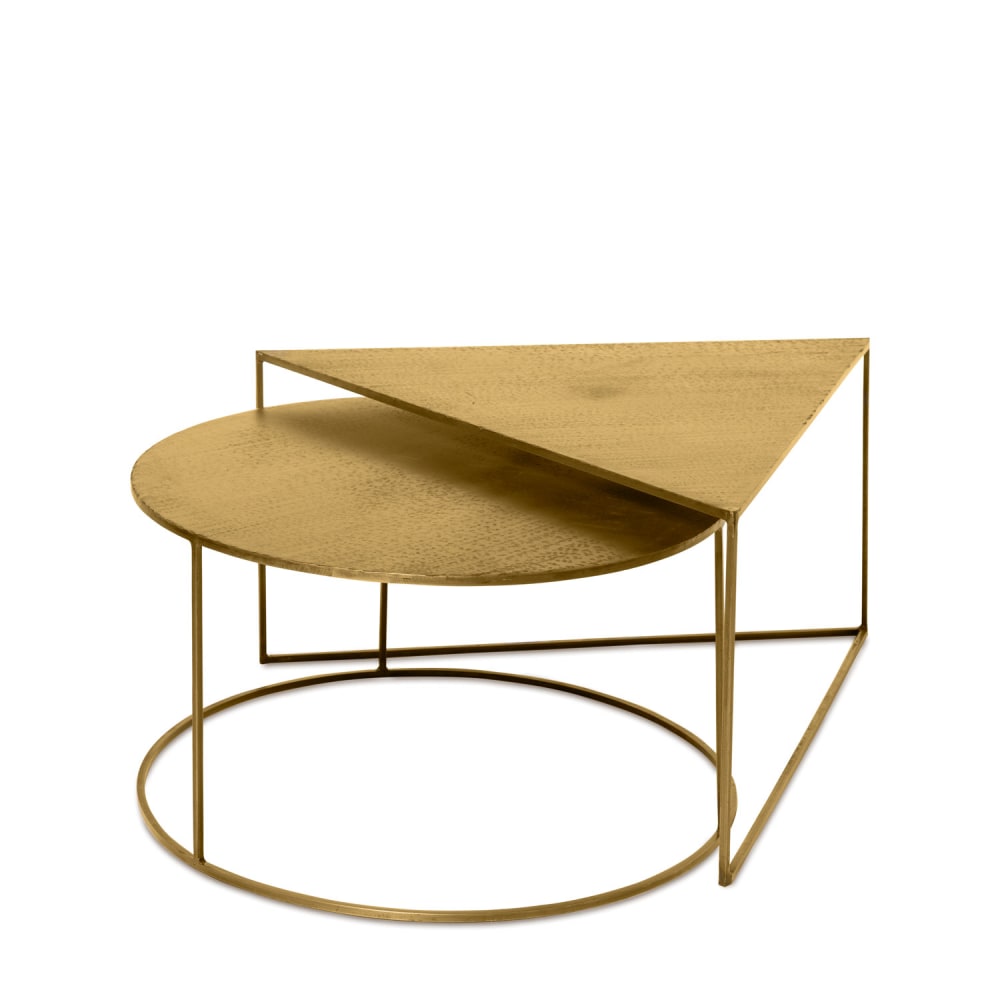 Koketto Home Runder und dreieckiger Couchtisch aus Metall Gold Metall