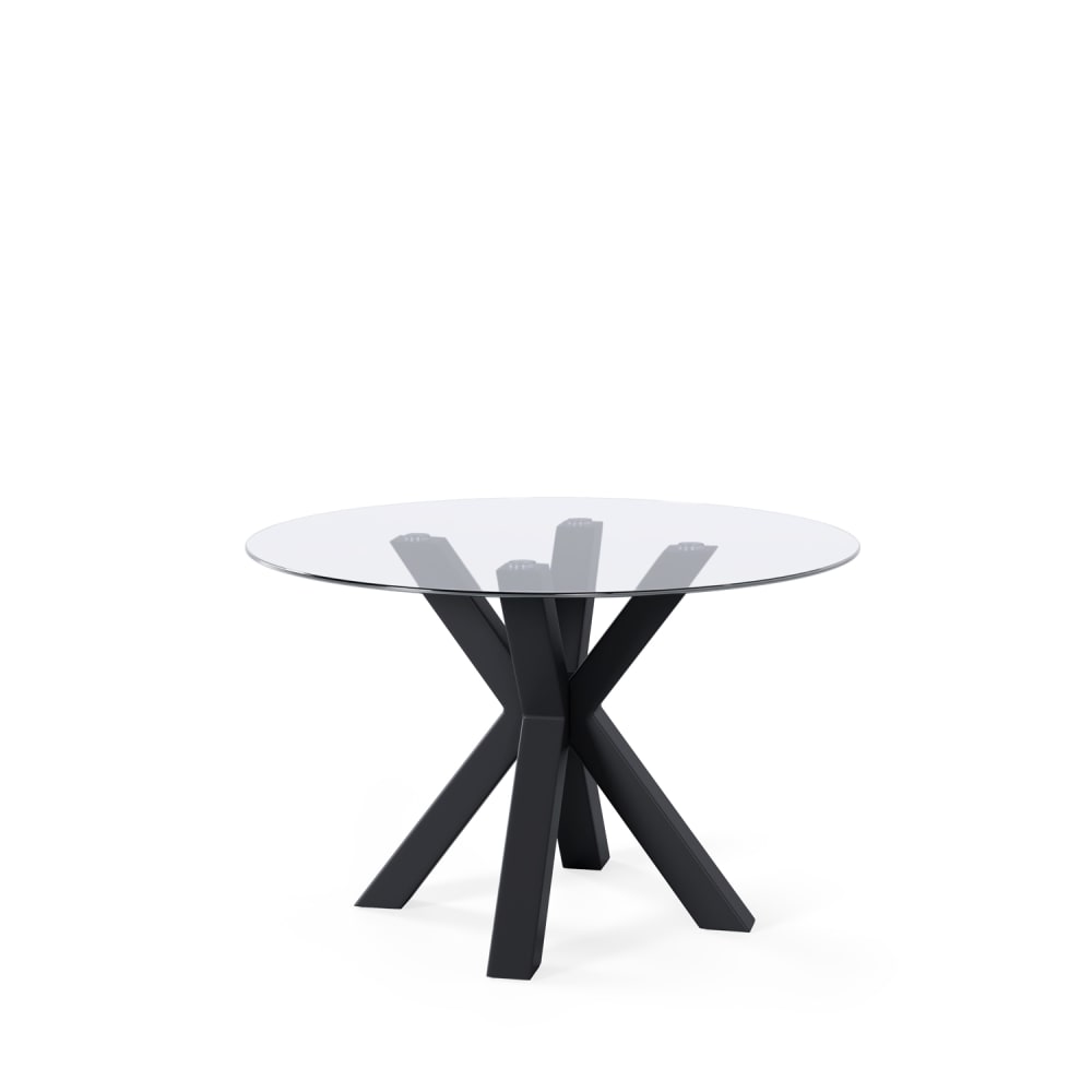 Koketto Home Runder Esstisch, Eichenfinish, blütenförmige Basis, 100 cm. Schwarz Metall