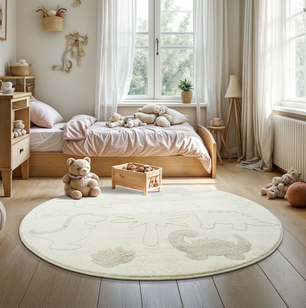 Pflegeleichter Kinderzimmer Teppich, Creme, 120 cm, Rund -