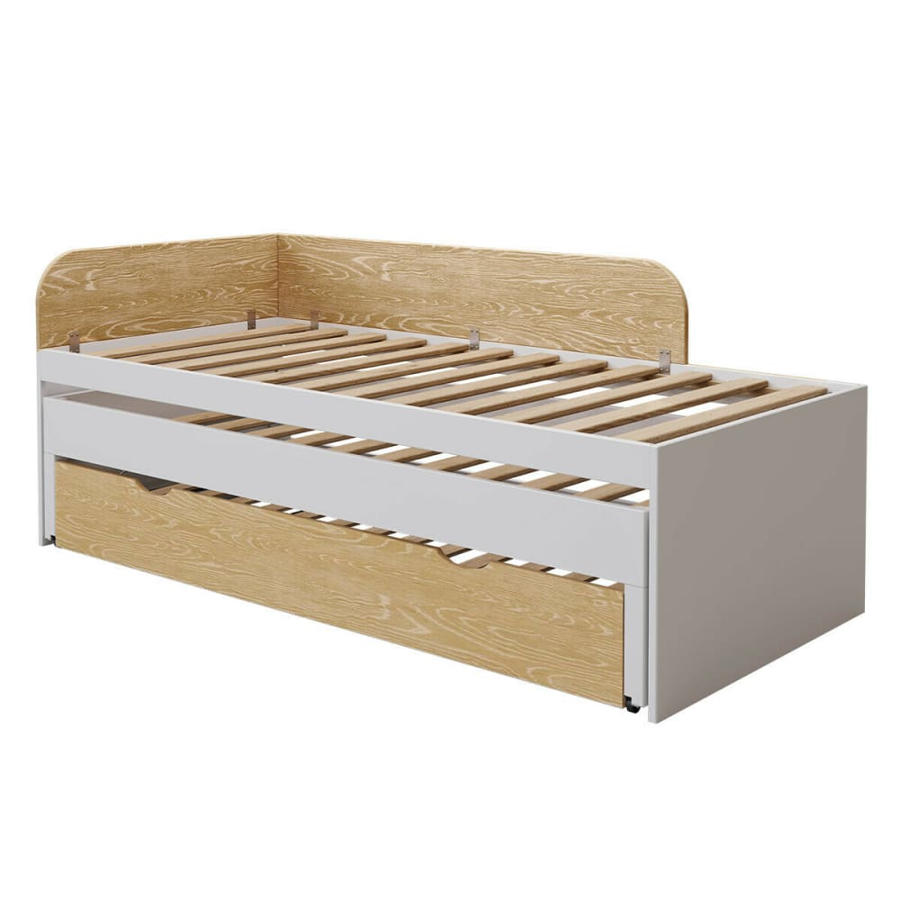 Lit gigogne métal 3 places blanc et bois 90x200 cm Lit gigogne métal 3 places blanc et bois 90x200 cm