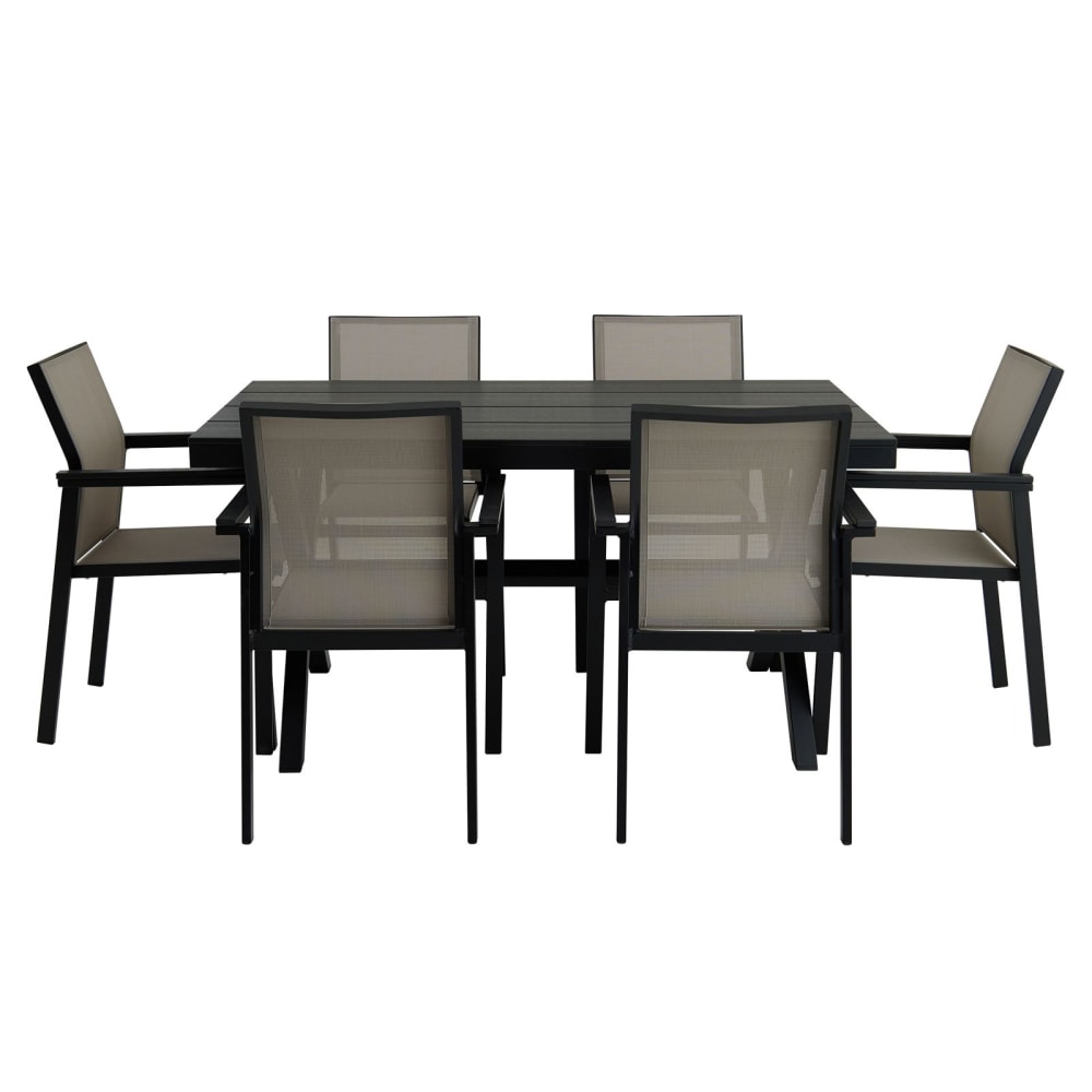 Ensemble table de jardin et chaises (x6), coloris noir/gris