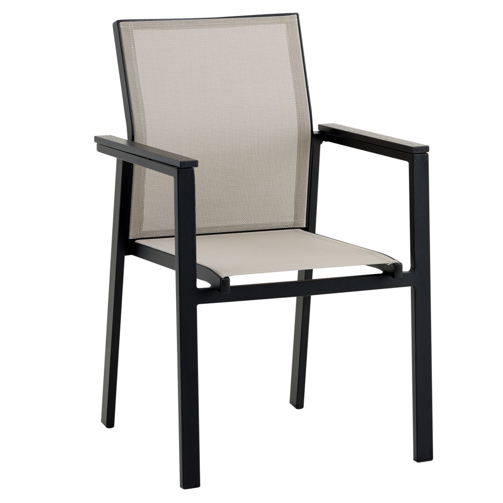 Chaises de jardin (x6) empilables en aluminium, noir/gris