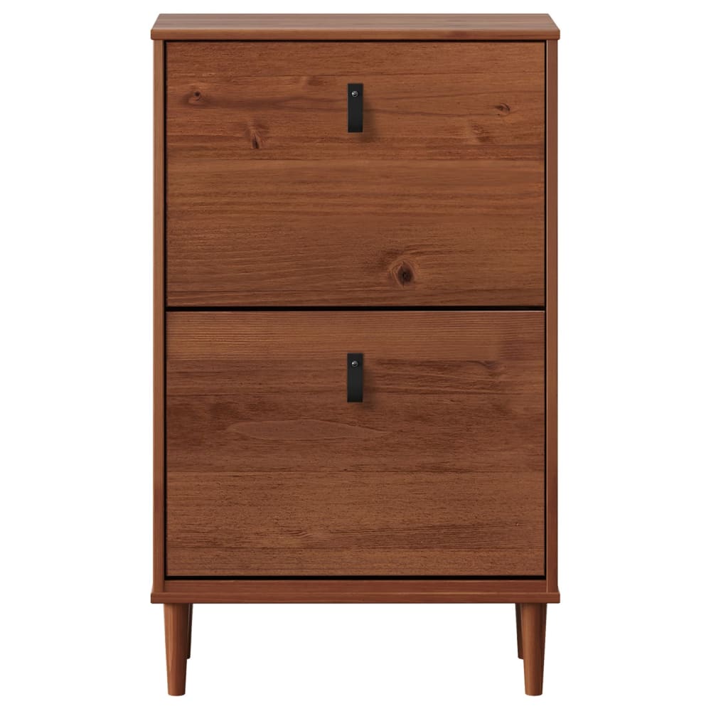 Meuble à chaussures 2 abattants en bois massif, coloris châtaignier