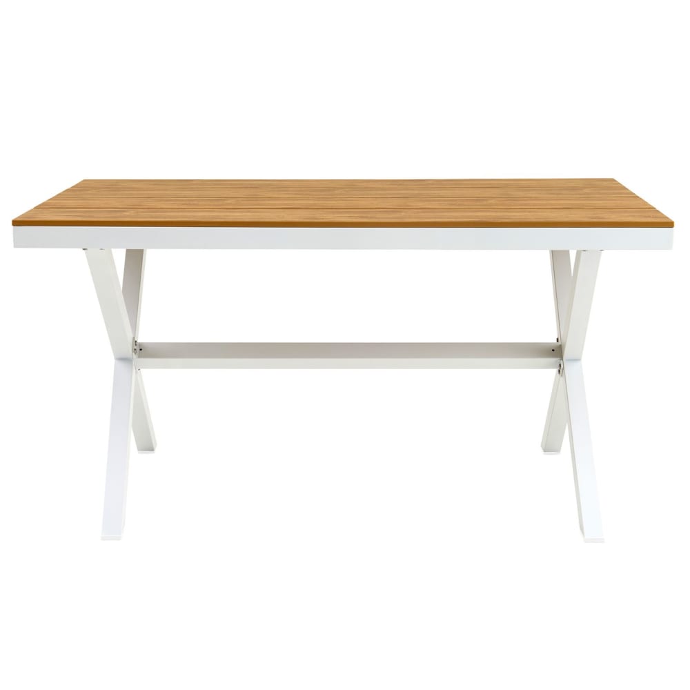 Table de jardin 6 personnes en aluminium effet bois, blanc/naturel