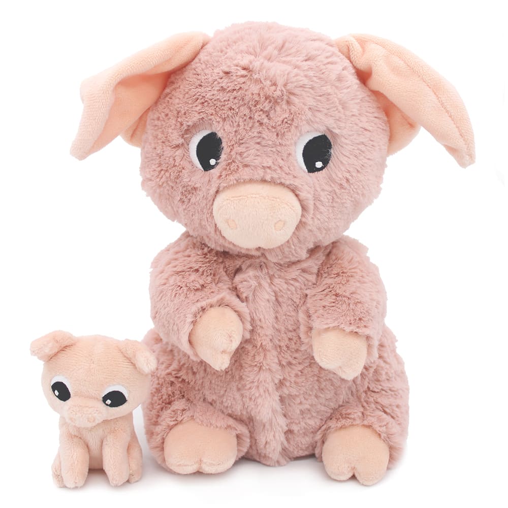 Les Déglingos Plüschschwein mutter und ihr Baby rosa - Baumwolle