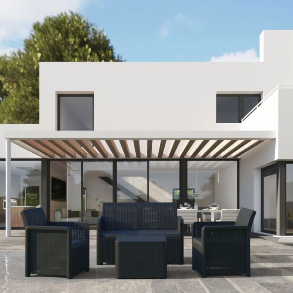 Salon de jardin en résine 4 places avec table basse gris