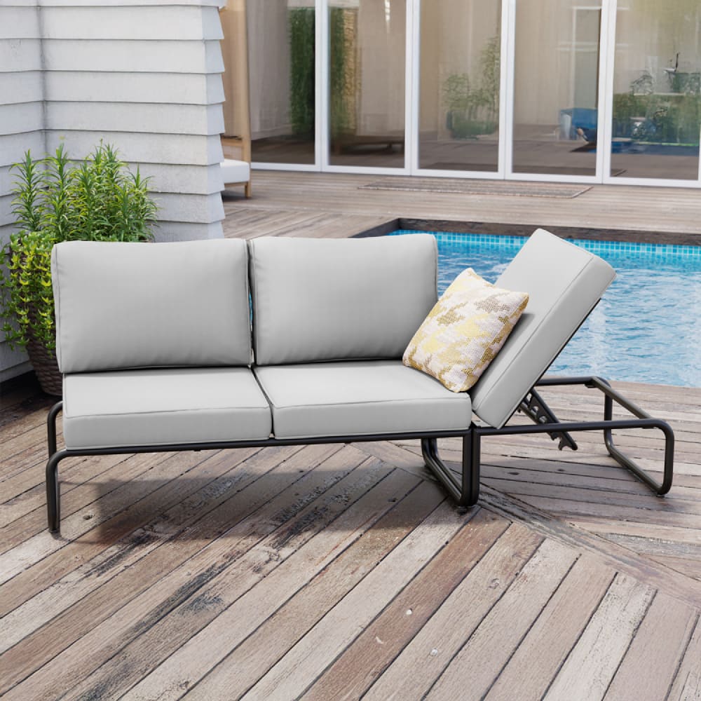 Salon de jardin canapé modulable 2-3 places gris en aluminium