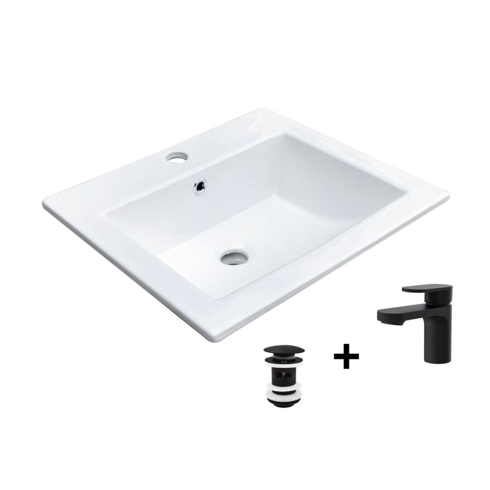 Vasque à encastrer rectangulaire  50x43cm + robinet + bonde