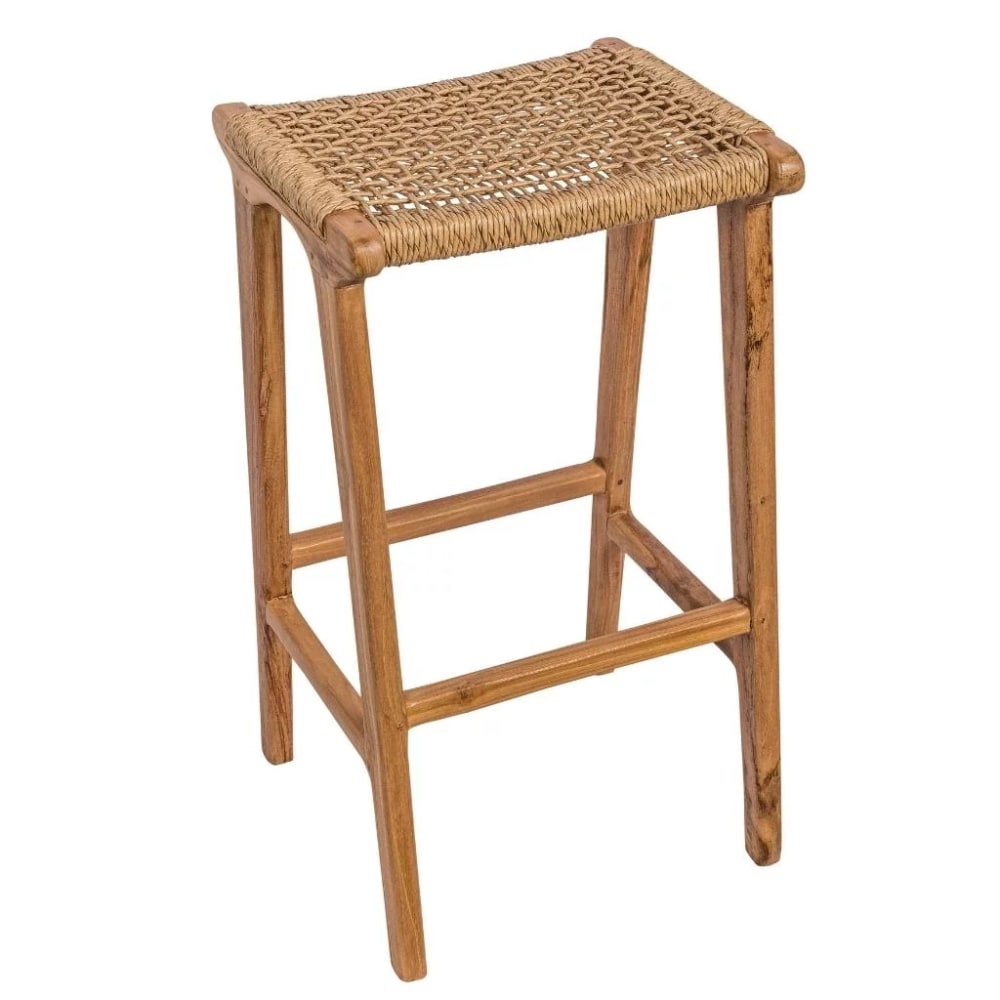 Tabouret de bar en teck et corde synthétique